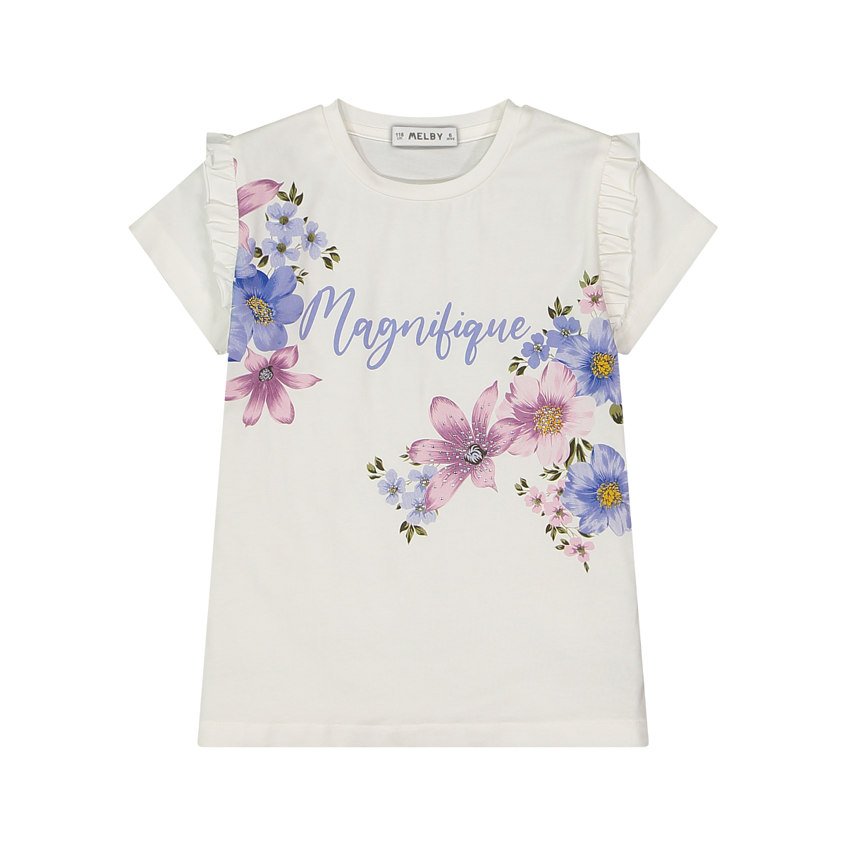 T shirt con fiori e strass da bambina