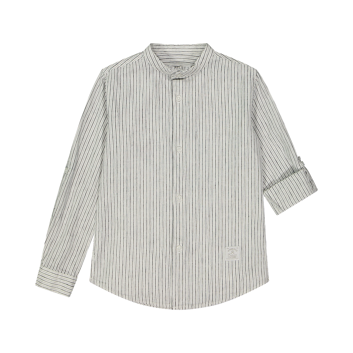 Camicia con collo alla coreana in cotone ricamato | Bianco